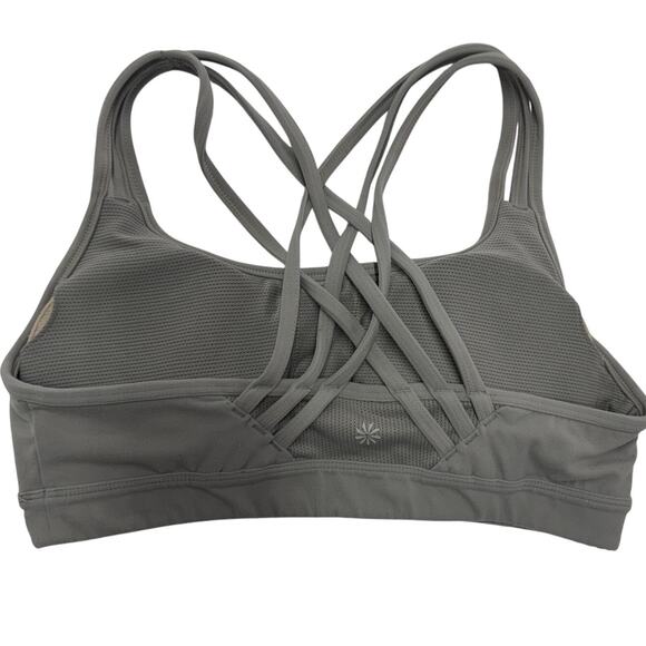 Athleta Sports Bra Womens Small Gray Strappy Criss Cross Back Mesh Yoga Workout - Picture 2 of 5